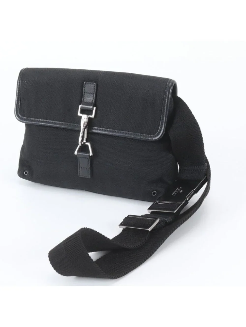 Gucci Jackie Leather Nylon 2-Way Belt Bag Crossbody Waist Pouch Black